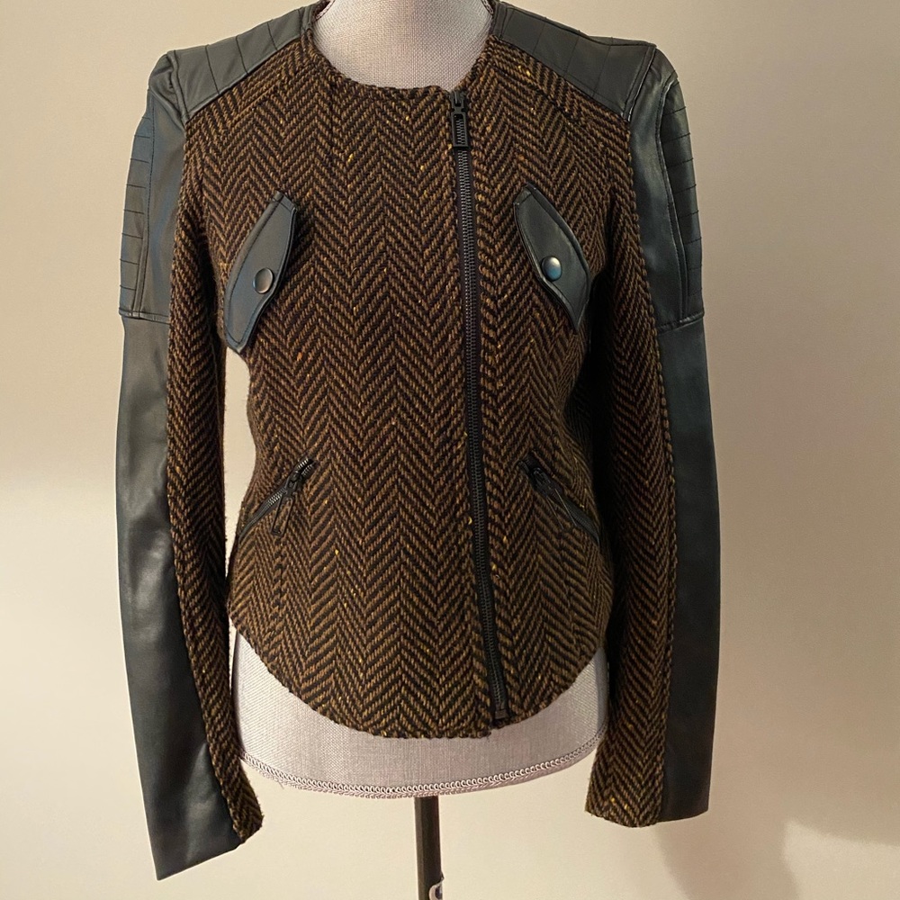 Bar III tweed and leather moto jacket